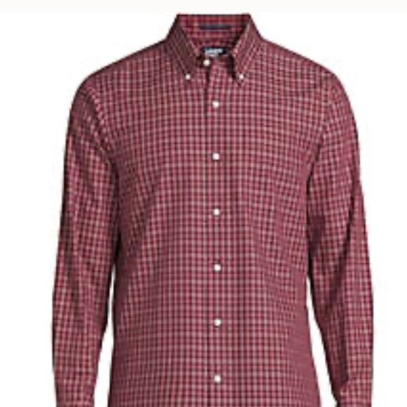 Lands' End No Iron Supima Button-Down Red Long Sleeve 18/34T - Picture 7 of 8